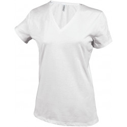 Tee-shirt femme col V manches courtes  - Blanc