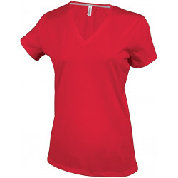 Tee-shirt femme col V manches courtes  - Rouge