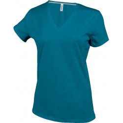 Tee-shirt femme col V manches courtes  - Bleu tropical