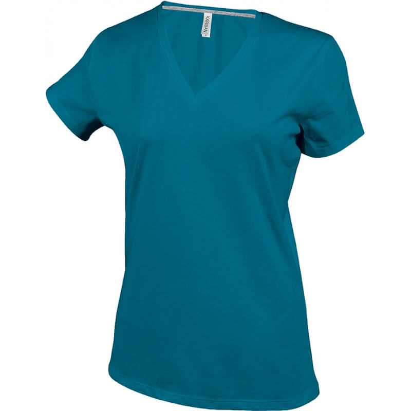 Tee-shirt femme col V manches courtes  - Bleu tropical