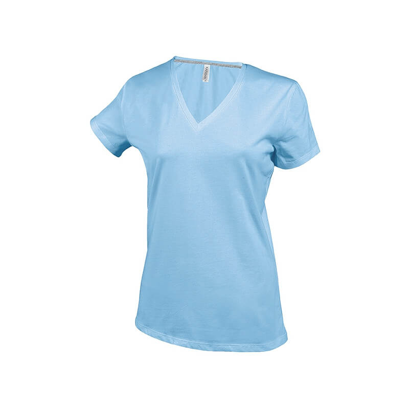 Tee-shirt femme col V manches courtes  - Bleu ciel 