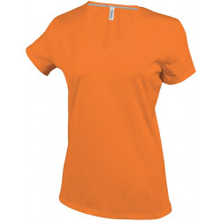 Tee-shirt femme col V manches courtes  - Orange 