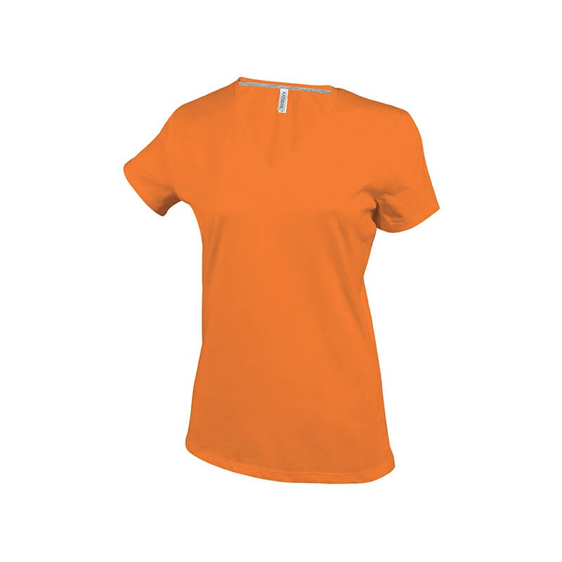 Tee-shirt femme col V manches courtes  - Orange 