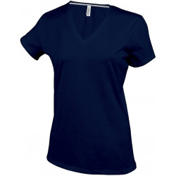 Tee-shirt femme col V manches courtes  - Bleu marine
