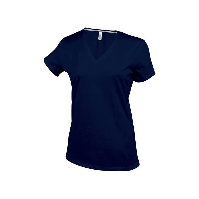Tee-shirt femme col V manches courtes  - Bleu marine