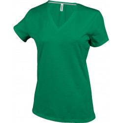 Tee-shirt femme col V manches courtes  - Vert kelly