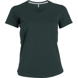 Tee-shirt femme col V manches courtes  - Vert forêt