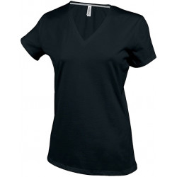 Tee-shirt femme col V manches courtes  - Noir